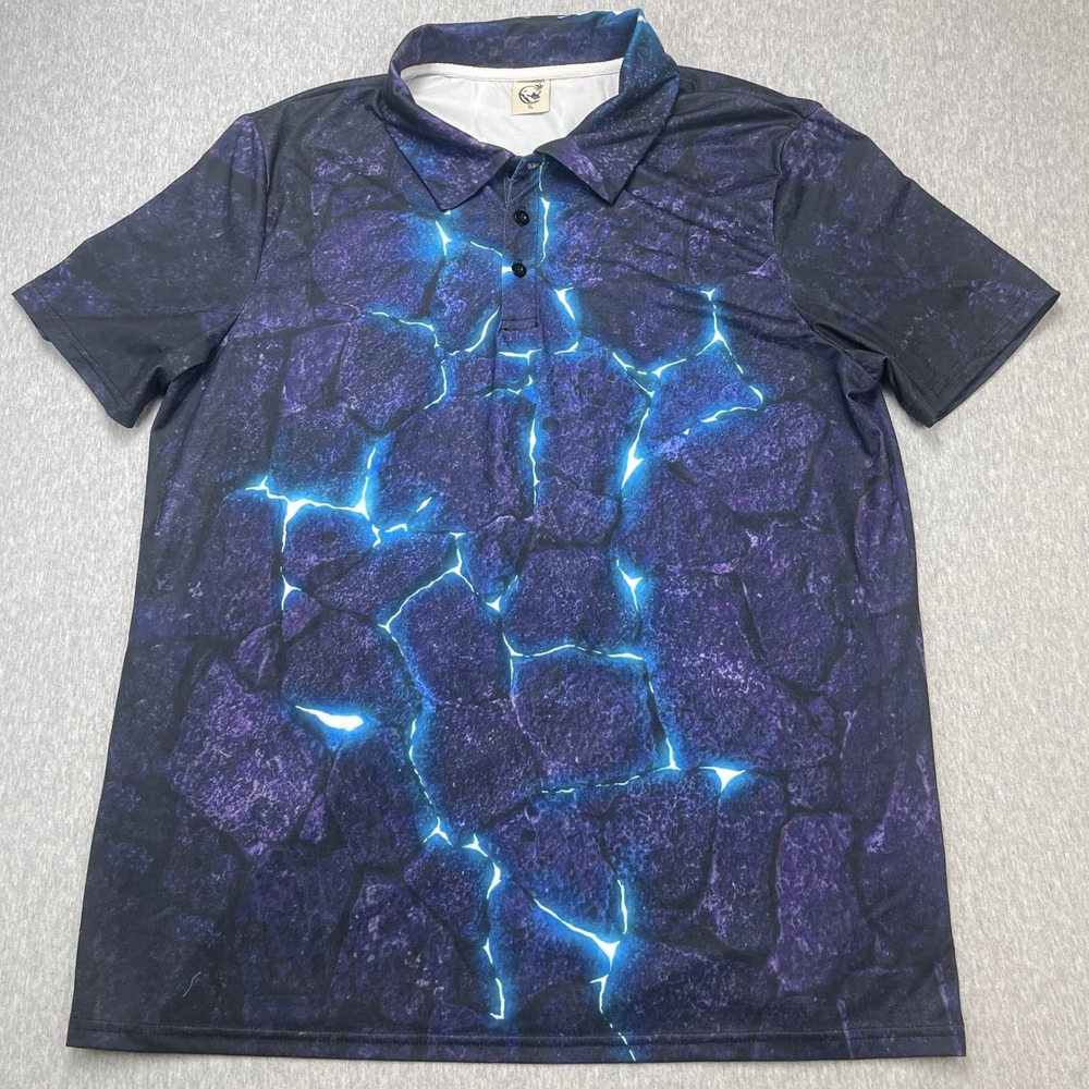 Hardaddy Polo Shirt Mens XL Lightning Stone Graphic Purple Short Sleeve EUC